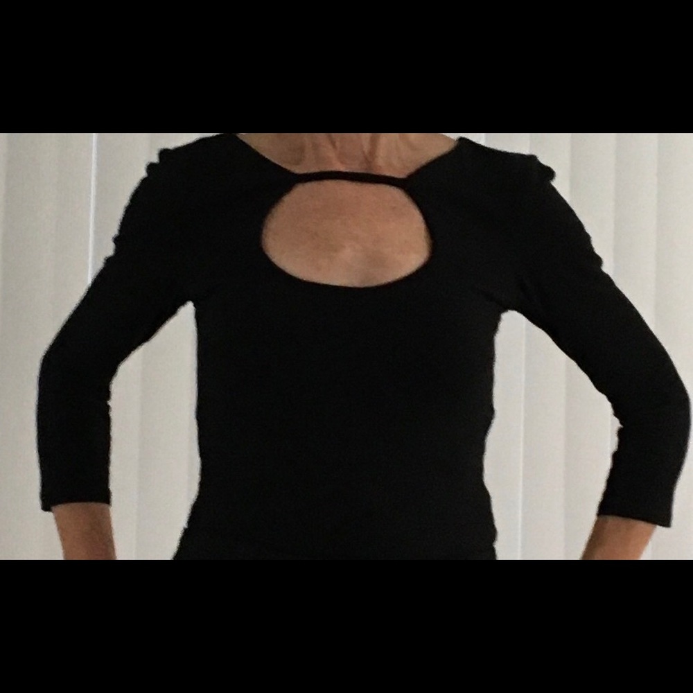 BOSTON PROPER 3/4 Length Sleeve Black Top